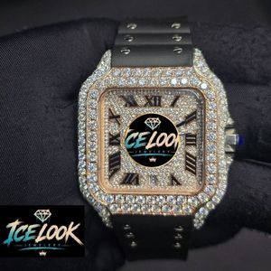 นาฬิกาข้อมือผู้ชาย ICELOOK หรูหรา หน้าปัดคริสตัลแซฟไฟร์ทรงสี่เหลี่ยม ตัวเรือนสแตนเลสประดับโมอิสซาไนต์ สายหนัง ระบบอนาล็อก ควอตซ์ แสดงวันที่ - Product Image 1