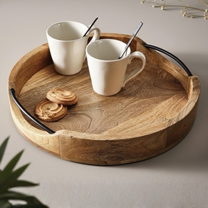 Plateau de service en bois de qualité supérieure pour la maison et la cuisine, présentoir à fruits et en-cas, organisateur décoratif pour table à manger et comptoir - Product Image 2