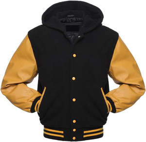 Chaqueta Varsity Negra con Capucha para Hombre, Estilo Letterman, para Invierno - Product Image 2