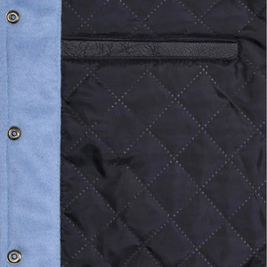 Unisex Light Blue and White Hooded Varsity <b>Jacket</b> Patchwork Cartoon Print Front Logo Wool Shell - Product Image 4