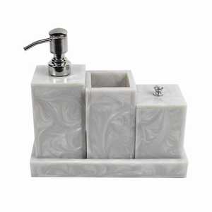Ensemble de salle de bain moderne en marbre, trois pièces, distributeur de savon rectangulaire, porte-brosse à dents, boîte de rangement, facile à nettoyer - Product Image 5