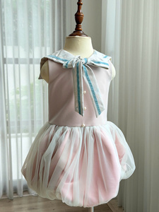 Vestido tutú rosa para niñas, vestido de fiesta sin mangas con cuello de marinero y lazo, falda de malla, vestido de cumpleaños, vestido Koko San - Product Image 1