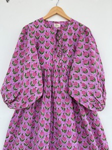 Women Purple Floral Cotton Maxi <b>Dress</b> Vintage Style Tie Neck Boho <b>Dress</b> Casual Summer Wear <b>Loose</b> Fit Modest <b>Dress</b> - Product Image 2