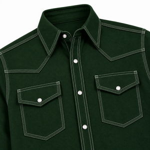 Camisa de Trabajo de Algodón Verde Estilo Western para Hombre 2026, Manga Larga, Cómoda, con Bolsillos en el Pecho y Detalle de Aguja - Product Image 4