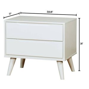 Mid Century Modern 1pc Solid Wood Nightstand White Color with <b>Round</b> Tapered Legs 2 Drawers <b>Bedside</b> <b>Table</b> for Bedroom Furniture - Product Image 6