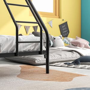 Letto a Castello in Metallo Robusto con Letto Singolo Sopra e Letto Matrimoniale, Facile da Montare, con Ringhiera Superiore Rinforzata, Telaio in Ferro Stabile, Colore Nero - Product Image 5