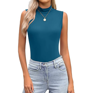 Women's Sleeveless <b>Turtleneck</b> Tank <b>Top</b> Slim Fit Ruched Slim Tee Solid Color Casual Summer <b>Top</b> - Product Image 4