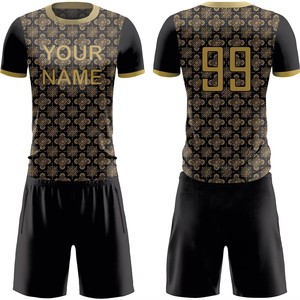 Conjunto de Camiseta de Fútbol Personalizada para Hombre, Negra y Dorada, Sublimada, Absorbente de Humedad, Manga Corta, Ajuste Atlético, para Todas las Temporadas, con Números de Equipo - Product Image 4
