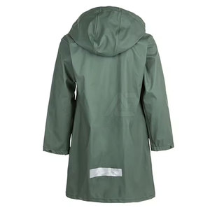 Veste de pluie longue unisexe verte imperméable à capuche avec poches et fermeture éclair, coupe classique, pour adulte, vêtement d'extérieur - Product Image 2