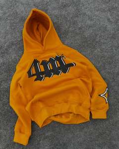 OEM Custom Heavy Fleece Double Hood Pullover Sweatshirt Puff Printed Cuff Mens Oversized <b>Yellow</b> <b>Hoodie</b> - Product Image 1