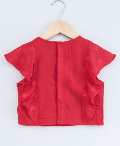 Girls Red Printed <b>Top</b> With Yellow Dhoti Pants Kids Ethnic <b>Festive</b> Traditional Party Wear Outfit Set Flutter Sleeve Combo - Product Image 2