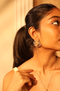 Handcrafted Gold Plated Alloy Wire Weave Ethnic Moon Shape <b>Stud</b> <b>Earrings</b> Natural Rose quartz for Women Party - Product Image 5