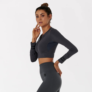 <b>Women's</b> Long Sleeve Seamless Yoga Crop <b>Top</b> Set High Waist <b>Compression</b> Leggings Gym Fitness Workout Activewear Sportswear - Product Image 4