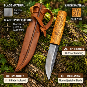 Couteau de survie artisanal avec manche en bois de croûte d'arbre, lame en acier au carbone, étui en cuir, couteau utilitaire pour le camping en plein air - Product Image 4