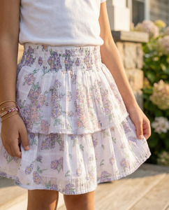 Falda de Algodón Blanca con Estampado Floral para Niñas, Cintura Fruncida, Volantes en Capas, Prenda de Verano para Niñas, Moda Boutique - Product Image 2