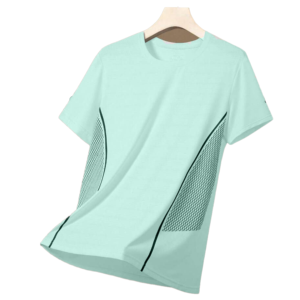 T-shirt Athlétique Respirant à Col Rond et Manches Courtes avec Panneaux en Maille Vert Clair Unisexe Adulte Été Coupe Classique - Product Image 6