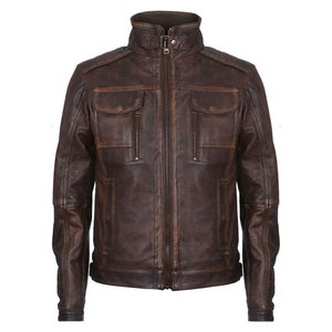 Chaqueta Bomber de Cuero Genuino para Hombre, Cuello Alto, Cierre de Cremallera, Color Sólido, Manga Regular, Estilo Urbano, Resistente al Viento, Ecológica - Product Image 1