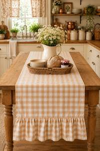 Chemin de table en coton imprimé à carreaux avec bord festonné, style ferme, pour décoration de table à manger, style maison, logo personnalisé, OEM, vente en gros - Product Image 2