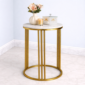 โต๊ะบาร์อะลูมิเนียมหล่อขึ้นรูปทรงหรูหรา ท็อปทรงกลมลายหินอ่อน ฐานเสาแนวตั้ง ดีไซน์ทันสมัย ทนทาน คุณภาพพรีเมียม เหมาะสำหรับตกแต่งห้องนั่งเล่น - Product Image 1