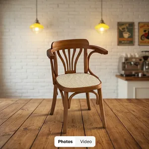 Silla Clásica de Madera Curvada para Restaurante con Reposabrazos Curvos, Asiento Tejido y Estructura de Madera Sólida para Cafetería, Hogar y Muebles de Salón - Product Image 2