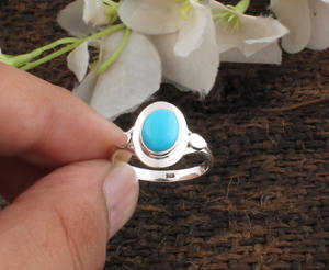 Anillo de Turquesa Natural, Plata de Ley 925, Anillo Sencillo con Piedra Azul, Clásico y Minimalista para Mujer, Piedra de Nacimiento de Diciembre, para Fiesta - Product Image 3