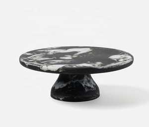 Circular Stone <b>Cake</b> <b>Stand</b> with Black and <b>White</b> Marbled Pattern - Product Image 1