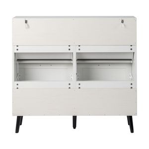 Mobile contenitore con anta a battente a maniglia singola, 4 cassetti ribaltabili, in metallo nero, melaminico, truciolato e legno massello nero, con gambe affusolate - Product Image 4