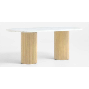Mesa de Comedor Moderna Rectangular con Tapa de Mármol Ecológica, Patas de Madera Acanaladas, Diseño Minimalista, Estable, para 6 Personas, Muebles de Comedor - Product Image 1