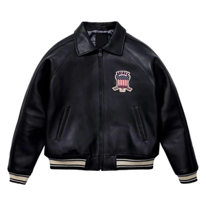 Veste en cuir AVIREX pour homme. C'est une veste en cuir iconique Avirex bleue. C'est une veste en cuir iconique Avirex bleue. - Product Image 1