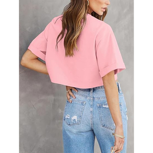 Crop top d'été pour femmes, en coton ample, coupe décontractée, manches courtes, streetwear, logo personnalisé - Product Image 5
