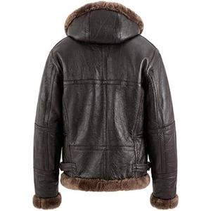 Custom Men's B3 <b>Shearling</b> Sheepskin Leather Eco-Friendly Windproof Cozy Sherpa Fur Lined Hooded Winter <b>Bomber</b> Flight <b>Jacket</b> - Product Image 2