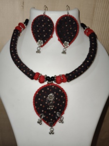 Handmade Women's Fabric <b>Necklace</b> Set Earrings Ethnic Boho Wedding Jewelry Traditional Printed Design Lightweight <b>Statement</b> - Product Image 4