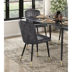 Set di sedie da pranzo in 2 pezzi dal Design moderno tappezzeria in velluto carboncino con accento dorato in metallo nero con Tufting a canale - Product Image 2