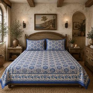 Jaipur Hand Block Printed Plant Floral <b>King</b> <b>Size</b> Flat Bed Set 100% Cotton All Season Eco-Friendly Durable Breathable Home Hotel - Product Image 5