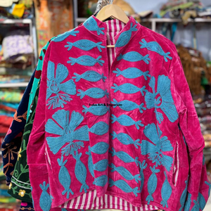 Chaqueta de algodón Suzani hecha a mano en India, chaqueta corta bordada a mano, abrigo unisex, chaqueta corta Suzani hecha a mano - Product Image 6