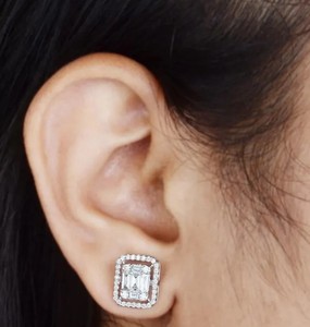 Handmade Double Halo Stud Earrings Baguette Cut Lab Diamond 14K 18K Solid Gold <b>Wedding</b> Gift Jewelry Cluster Square Stud Earrings - Product Image 6