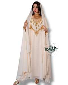 Regular Fit <b>Plus</b> <b>Size</b> Lightweight Georgette Beaded Handmade Flared Hem Floor Length High Neck Long Sleeve <b>Kaftan</b> Wedding Eid - Product Image 5
