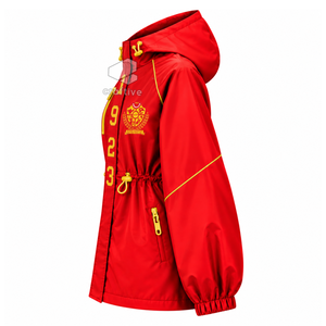 Chaqueta Impermeable con Capucha Roja para Mujer NSPDK, Cortavientos con Cierre Completo, Cintura Ajustable con Cordón, Puños Elásticos, Abrigo Anorak para Exteriores - Product Image 3