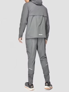 Veste coupe-vent à capuche pour homme, couleur unie, fermeture éclair, style sportif, coupe régulière, polyester, gris - Product Image 5