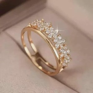 Anillo Floral de Doble Banda con Diamante Redondo Cultivado en Laboratorio en Oro Sólido de 14k, un Regalo Elegante para Mujeres, Ideal para Bodas, Aniversarios y Fiestas - Product Image 1