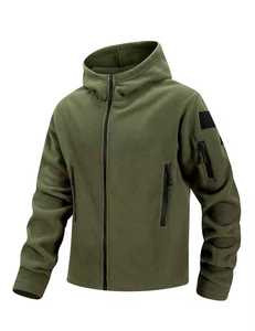 Chaqueta de Forro Polar con Capucha para Hombre, Color Sólido, Cierre de Cremallera, Resistente al Viento, Informal, para Otoño, Corte Regular, Beige - Product Image 4
