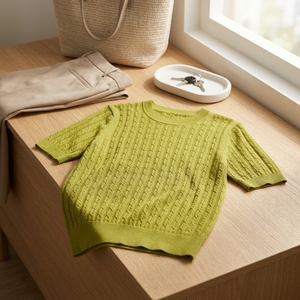 Pull décontracté en maille côtelée olive (P8T26204) – Chandail long d'hiver ODM avec motif imprimé - Product Image 4