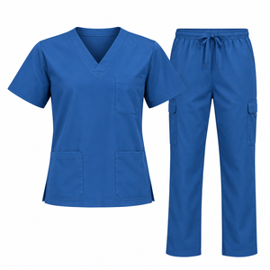 <b>Women</b> Blue V-Neck <b>Scrub</b> <b>Set</b> With Pockets Hospital Uniforms Cotton Polyester Woven Fabric - Product Image 2