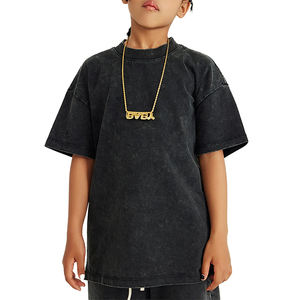 T-shirts pour enfants de qualité supérieure, nouvelle collection été, t-shirt épais à manches courtes, coupe épaules tombantes, délavé à l'acide, unisexe, coupe ajustée - Product Image 2