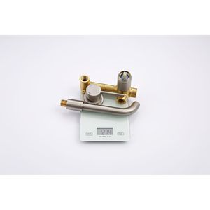 Rubinetto Monocomando a Parete per Lavabo o Vasca da Bagno, Valvola in Ottone a 2 Fori, Finitura Nichel Spazzolato - Rubinetti per Lavabo - Product Image 4