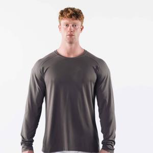 Camiseta de Manga Larga para Hombre, Cuello Redondo, Corte Regular, Color Sólido, Informal, de Algodón Tejido Transpirable - Product Image 1