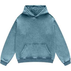 Sudadera con capucha y cremallera completa para hombre, azul claro, con lavado ácido, de felpa de algodón de alto gramaje, estilo urbano, personalizable, lisa, con efecto goteo, oversize - Product Image 4