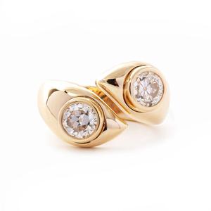 Classic 2ct Old European Cut Lab Grown Diamond IGI Certified Gold Toi Et Moi <b>Ring</b> Luxury <b>Two</b>-<b>Stone</b> Bezel Set Bypass <b>Ring</b> - Product Image 3