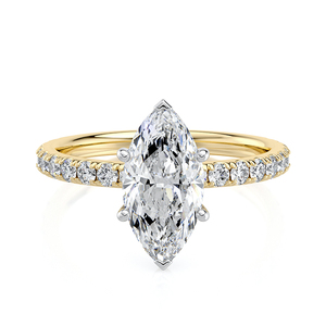 Anillo de Compromiso con Diamante Cultivado en Laboratorio, Corte Marquesa, BRILLIANT DIAMANT, Oro Amarillo de 10 Quilates, Chapado en Rodio, Certificado IGI, Banda Pavé, para Novia - Product Image 2