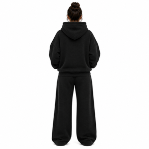 Conjunto de Pantalones Anchos y Sudadera Oversize para Mujer, 100% Algodón Felpa, Color Sólido, Dos Piezas, Corte Holgado, Casual, Antiarrugas - Product Image 2